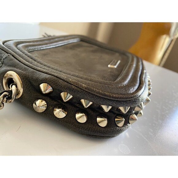 Rebecca Minkoff Leather Studded Crossbody Olive Green Gold Chain Tassel Grunge - Picture 9 of 16